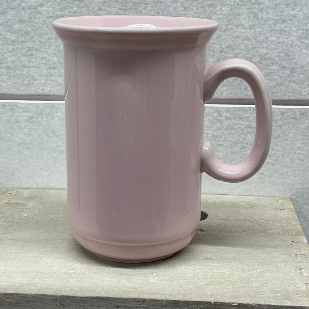Churchill England Pink Ceramic Coffee Mug Tall Flared Rim Vintage Stoneware 12oz